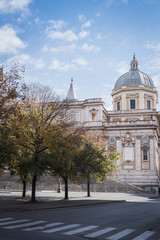 The Basilica Santa Maria Maggiore in Rome from an empty street