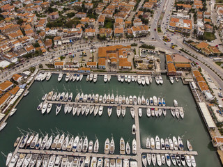 Cesme, Izmir / TURKEY -  Aerial view of Cesme Marina taken by drone