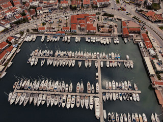 Cesme, Izmir / TURKEY -  Aerial view of Cesme Marina taken by drone