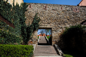 Stairs and wall located at Kaptol in Zagreb in a beautiful early spring day