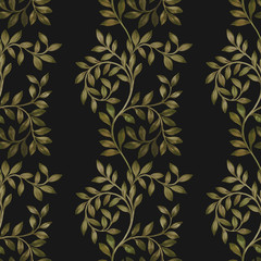 Seamless watercolor leaves. Leaves ornament. Hand painted watercolor illustration. Seamless botanical watercolor pattern. Seamless watercolor pattern. Elegant leaves art design.