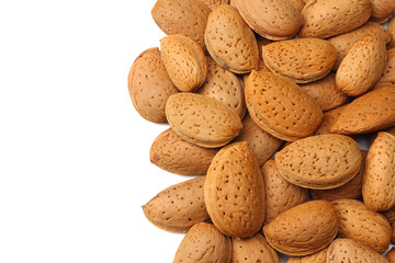 almonds isolated on white background top view