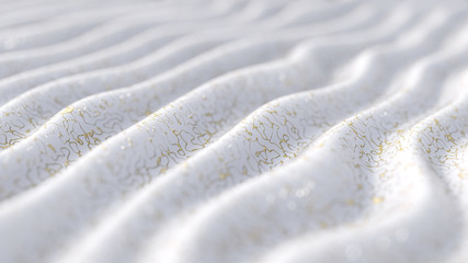 abstract illustration background, folded, wavy, with gold, white,3d rendering