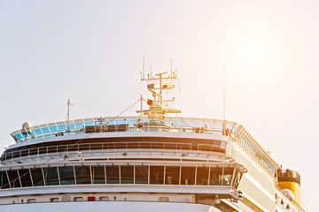 Radars antennas on the top. control navigation radar cruise ship