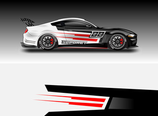 Fototapeta premium Livery decal car vector , supercar, rally, drift . Graphic abstract stripe racing background . File ready to print and editable .