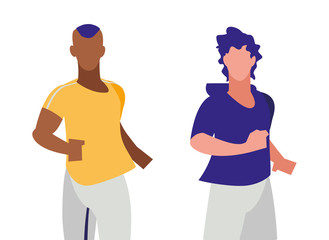 Fototapeta premium athletic interracial men running characters