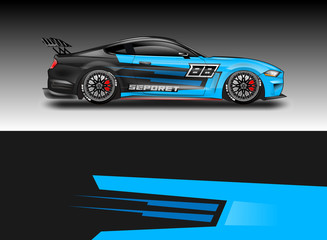 Livery decal car vector , supercar, rally, drift . Graphic abstract stripe racing background . File ready to print and editable . © Alleuy