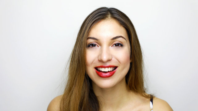 Portrait of beautiful brunette on white background studio