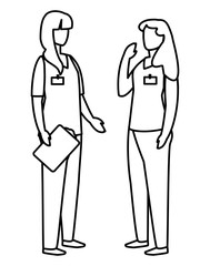 female medicine workers with uniform characters