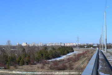 neighborhood, in the distance, on the horizon, in the afternoon