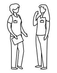 female medicine workers with uniform characters