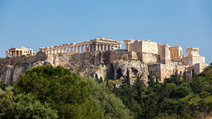 Acropolis hill, Greece. Famous old Acropolis is a top landmark of Athens. Ancient Greek ruins in the Athens center
