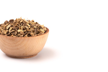 Echinacea Root in a Wooden Bowl on a White Background