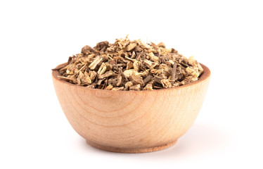 Echinacea Root in a Wooden Bowl on a White Background