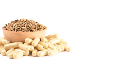 Echinacea Root in a Wooden Bowl on a White Background