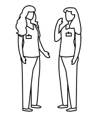female medicine workers with uniform characters