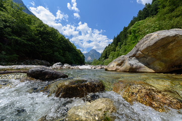 Fototapeta na wymiar Valle Verzasca mountain river valley rocks