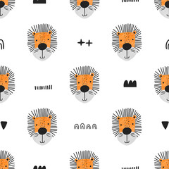 Cute seamless background with lions