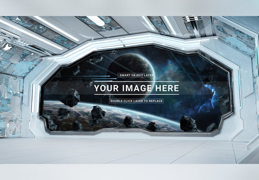 White Spaceship with Isolated Window Mockup