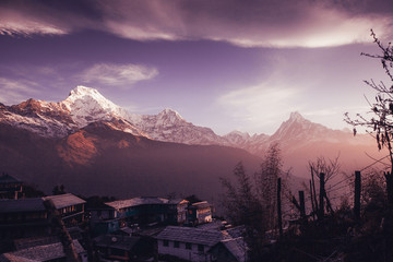Tadapani village. Annapurna area mountains in the Himalayas of Nepal
