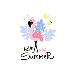 Summer background with pink flamingo