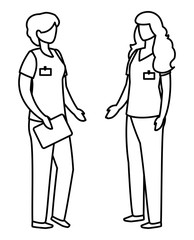 female medicine workers with uniform characters