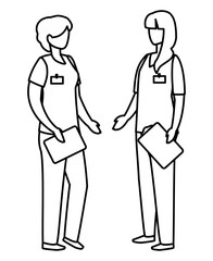 female medicine workers with uniform characters