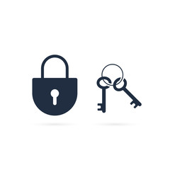 Lock and key vector icon. Isolated illustration