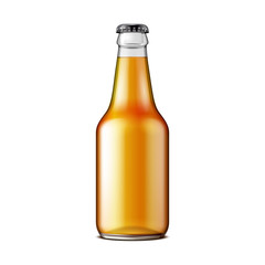 Glass Beer Lemonade Cola Clean Bottle Yellow Brown. Carbonated Soft Drink. Mock Up Template. Illustration Isolated On White Background. Ready For Your Design. Product Packaging. Vector EPS10