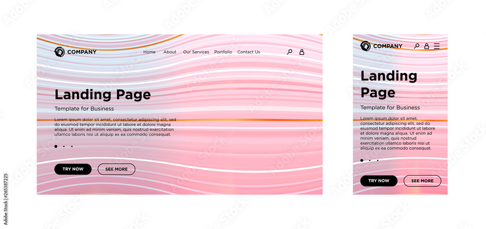 Poster landing page blank template desktop pc and mobile adaptive version. minimal geometric background. dy