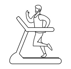 athletic man running in electric treadmill tape