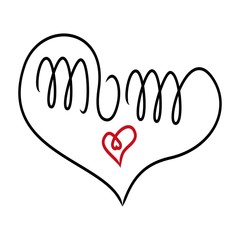 Obraz premium Hand drawn letters, mom, greeting card with white background for mother's day, vector illustration