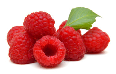 Ripe raspberry with leaf