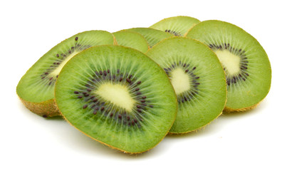 Kiwi fruit sliced segments isolated on white background cutout