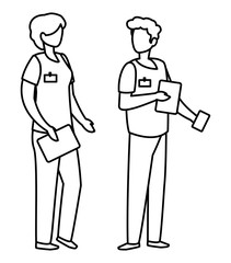 couple medicine workers with uniform characters