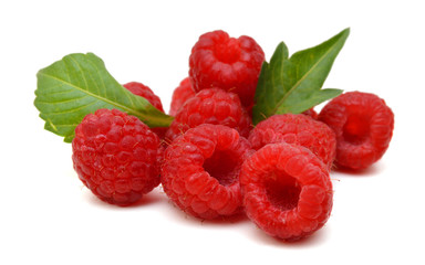 Ripe raspberry with leaf