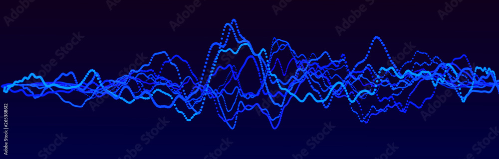 Poster sound wave element. abstract blue digital equalizer. big data visualization. dynamic light flow. 3d 