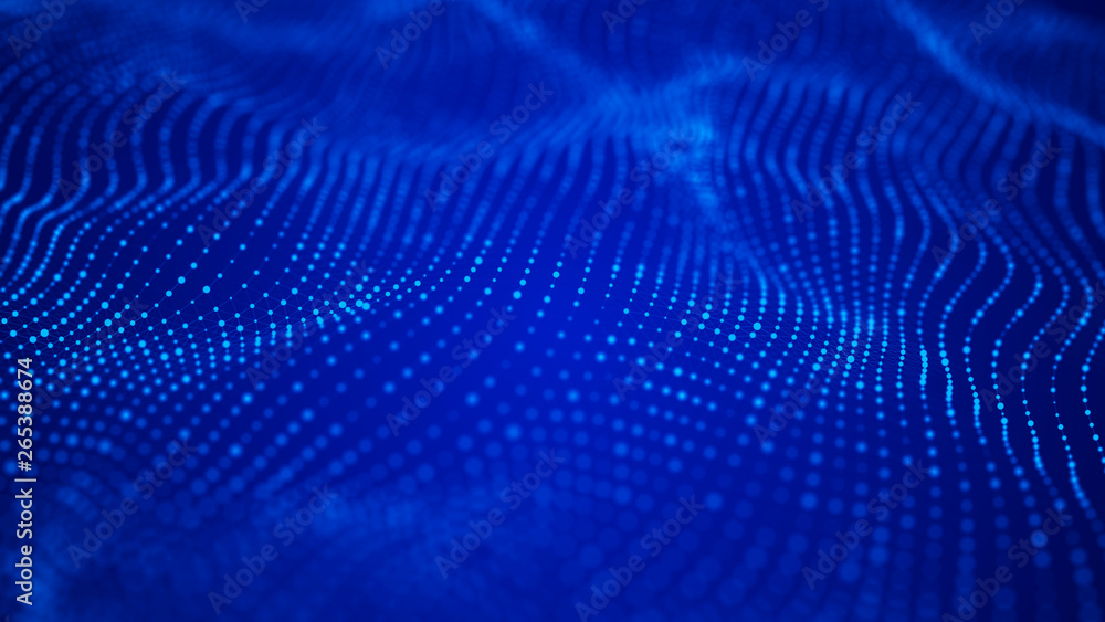 Poster wave 3d. wave of particles. abstract background with a futuristic wave. big data visualization. tech