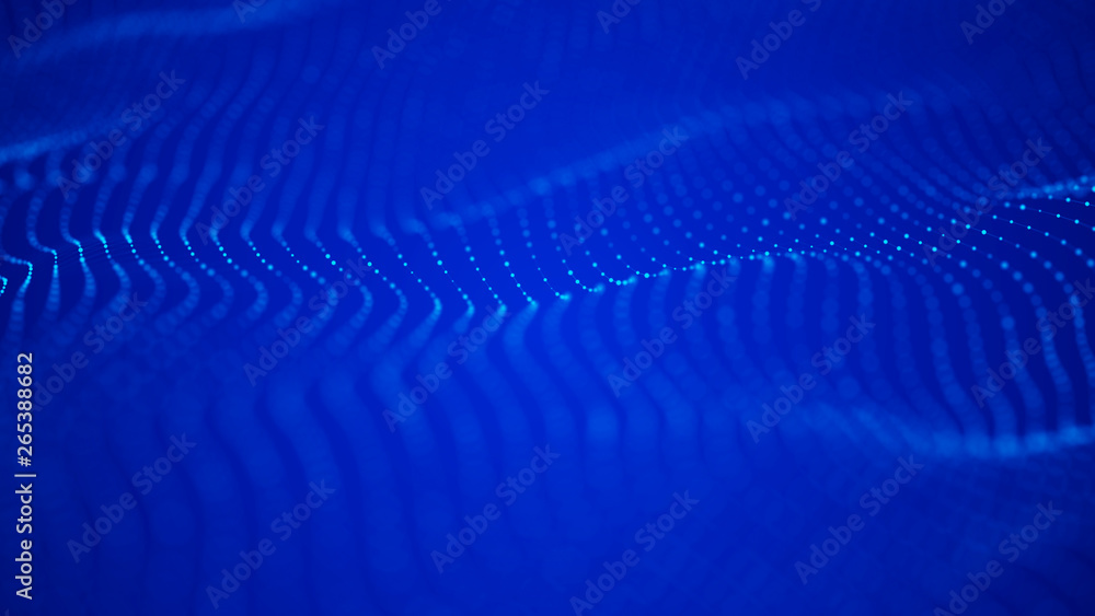 Poster wave 3d. wave of particles. abstract background with a futuristic wave. big data visualization. tech