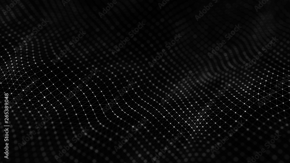 Poster wave 3d. wave of particles. abstract background with a futuristic wave. big data visualization. tech