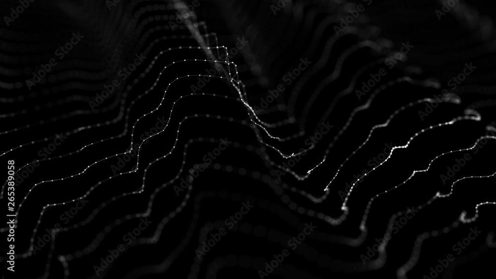 Poster wave 3d. wave of particles. abstract background with a futuristic wave. big data visualization. tech
