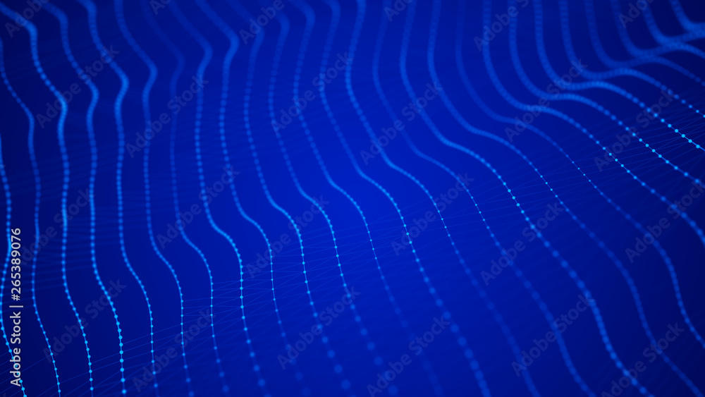 Poster wave 3d. wave of particles. abstract background with a futuristic wave. big data visualization. tech