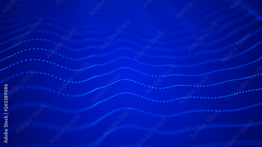 Poster wave 3d. wave of particles. abstract background with a futuristic wave. big data visualization. tech