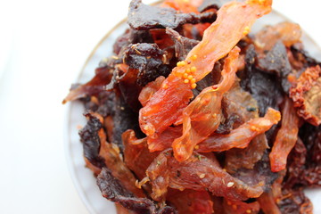 Cured and dried meat for a snack.
