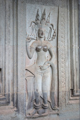 Bas relief sculptures in the amazing Angkor Wat temple, Siem Reap, Cambodia