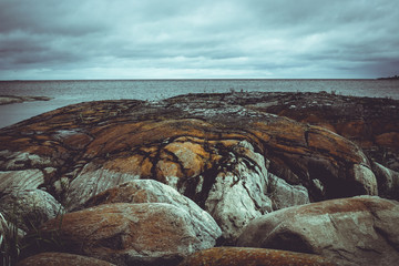 View above big beautiful lake, Ladoga, Kareliya