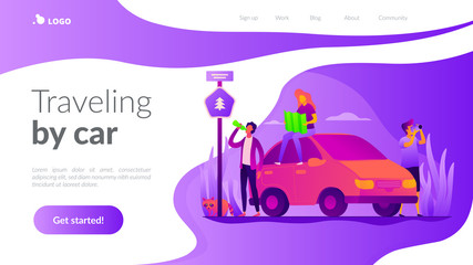 Road trip, road traveling journey, traveling by car concept. Website interface UI template. Landing web page with infographic concept creative hero header image.
