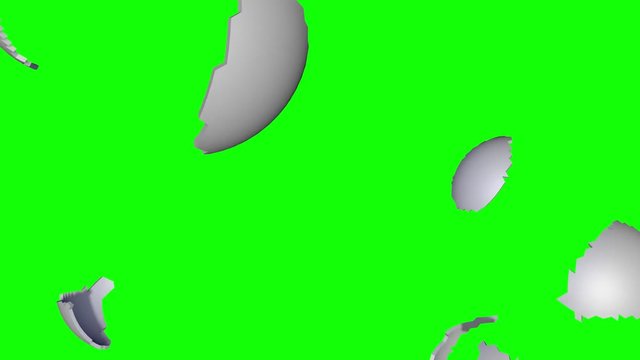 Exploding sphere 3d animation . Isolated on green screen background