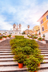 Fototapeta premium Spanish Steps at Piazza di Spagna and Trinita dei Monti church
