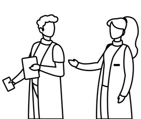 couple medicine workers with uniform characters